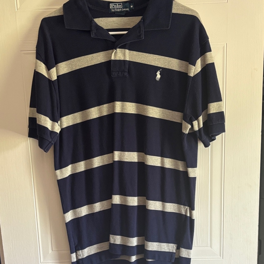 Polo by Ralph Lauren Blue and Cream Striped Polo Shirt